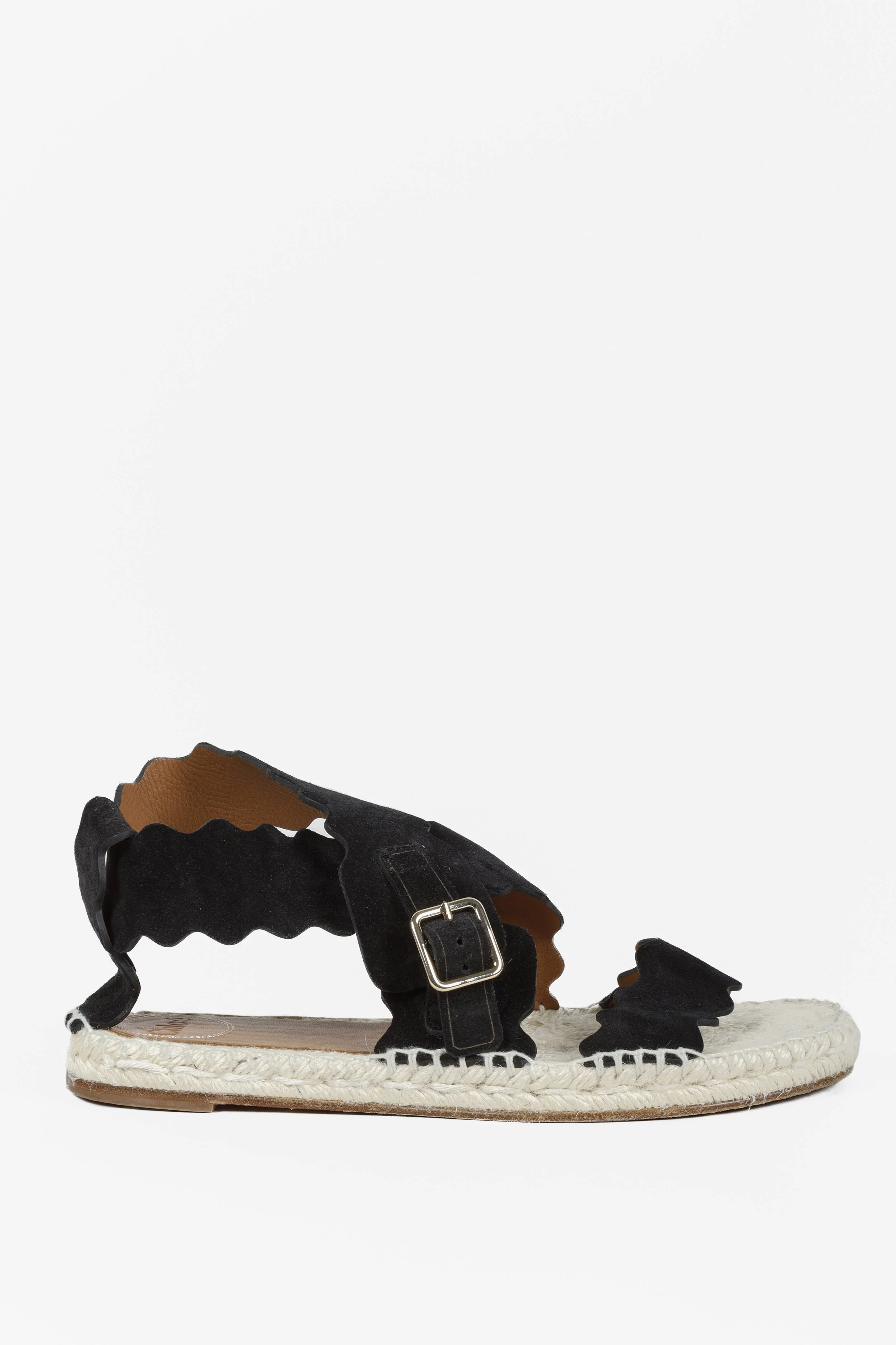 Chlo Lauren Scalloped Black Suede Espadrille Sandals BLOGGER